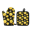 Gold And Yellow Floral Print Oven Mitt And Pot Holder Set