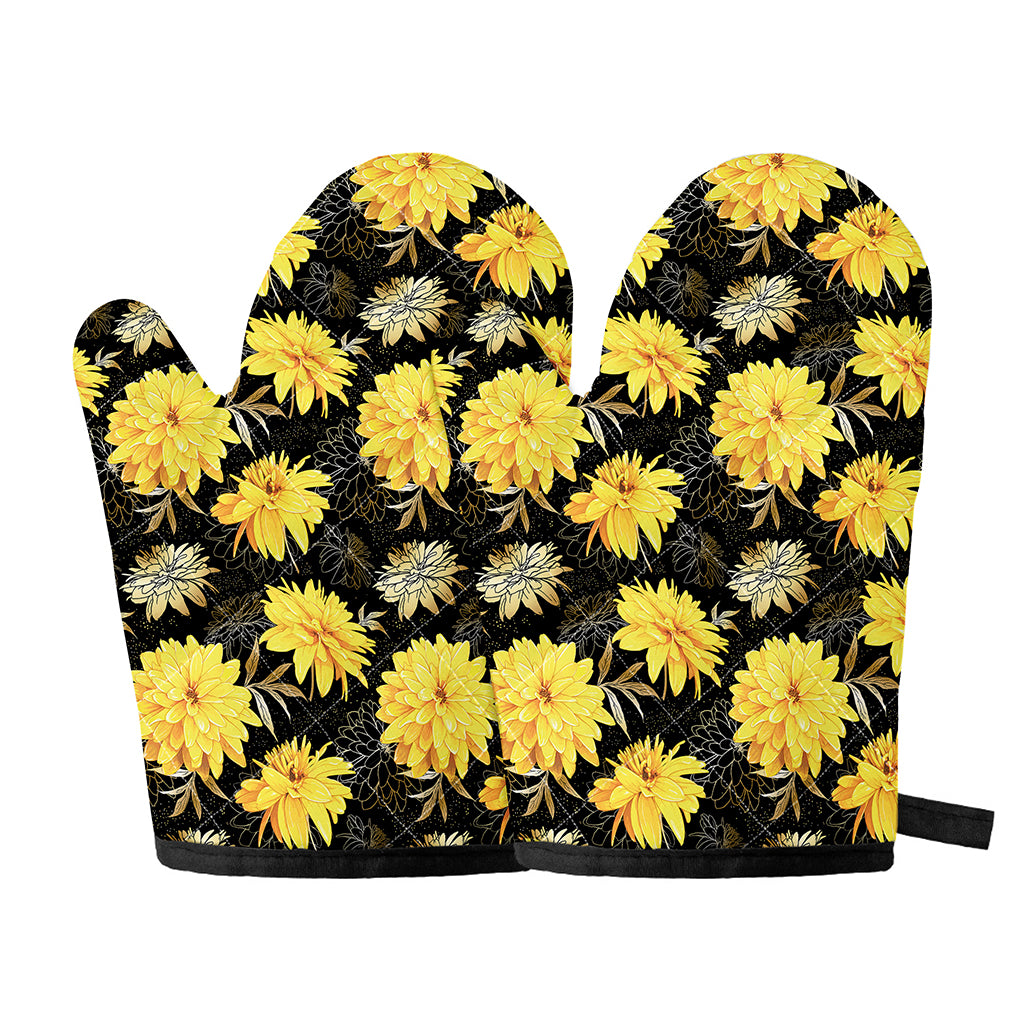 Gold And Yellow Floral Print Oven Mitts