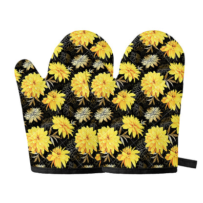 Gold And Yellow Floral Print Oven Mitts