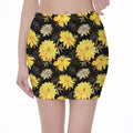 Gold And Yellow Floral Print Pencil Mini Skirt