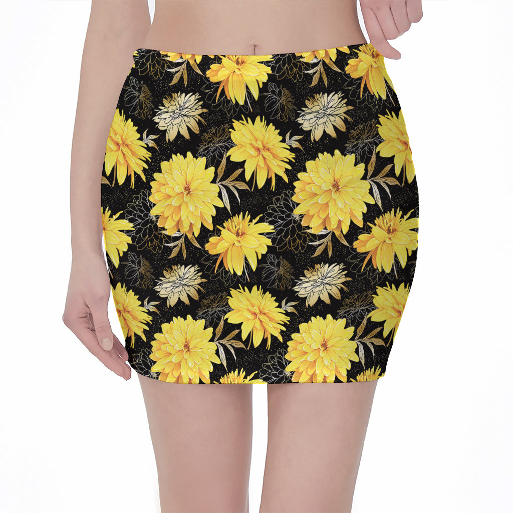 Gold And Yellow Floral Print Pencil Mini Skirt