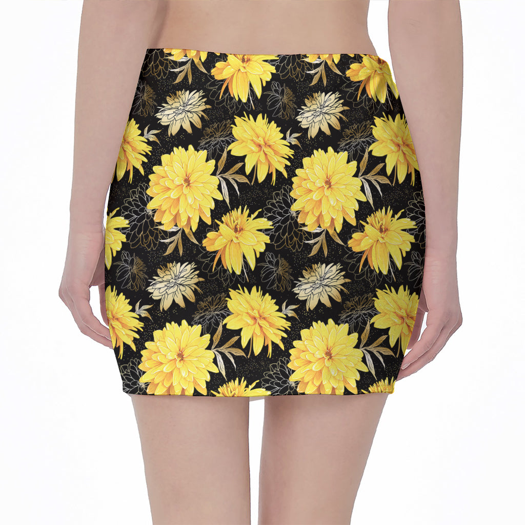 Gold And Yellow Floral Print Pencil Mini Skirt