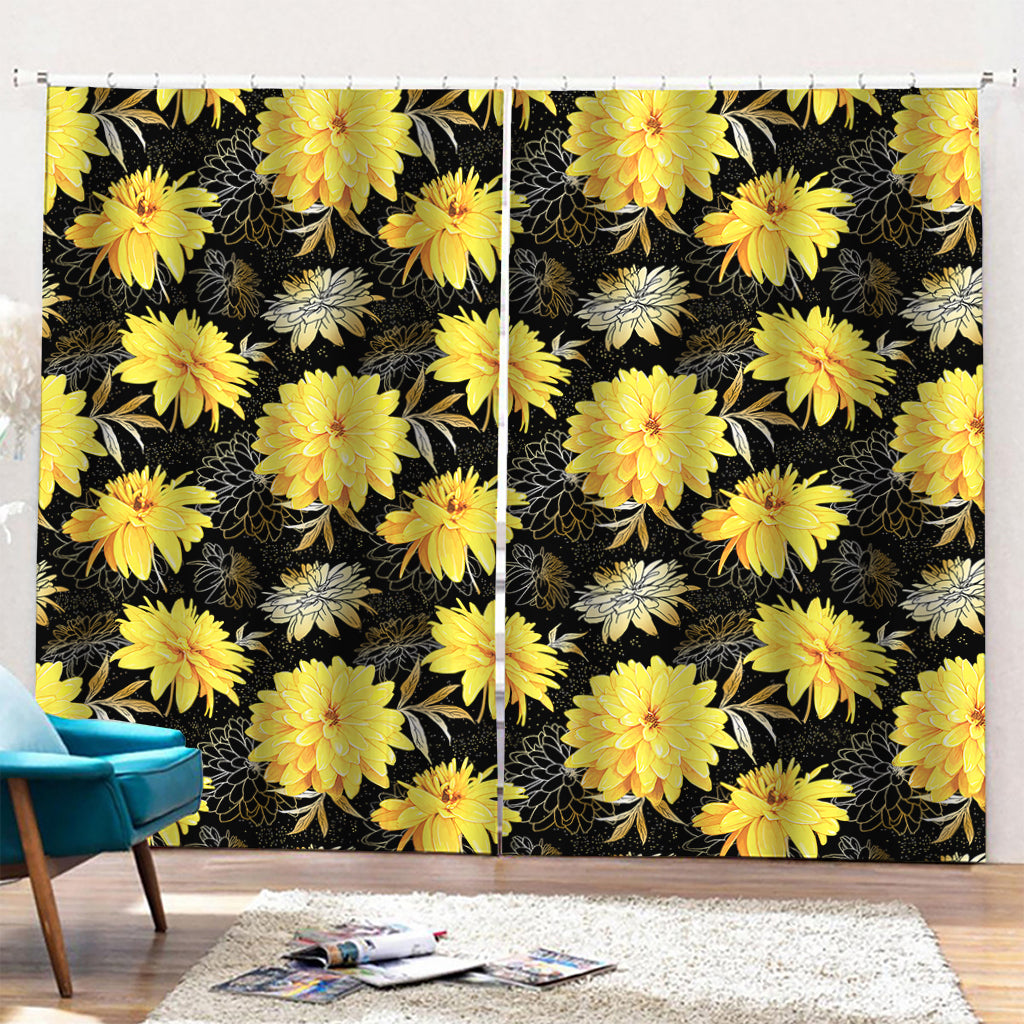 Gold And Yellow Floral Print Pencil Pleat Curtains