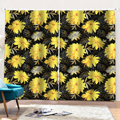 Gold And Yellow Floral Print Pencil Pleat Curtains