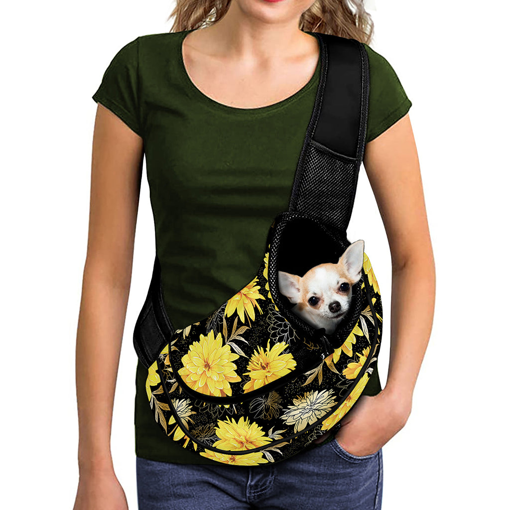 Gold And Yellow Floral Print Pet Sling Carrier