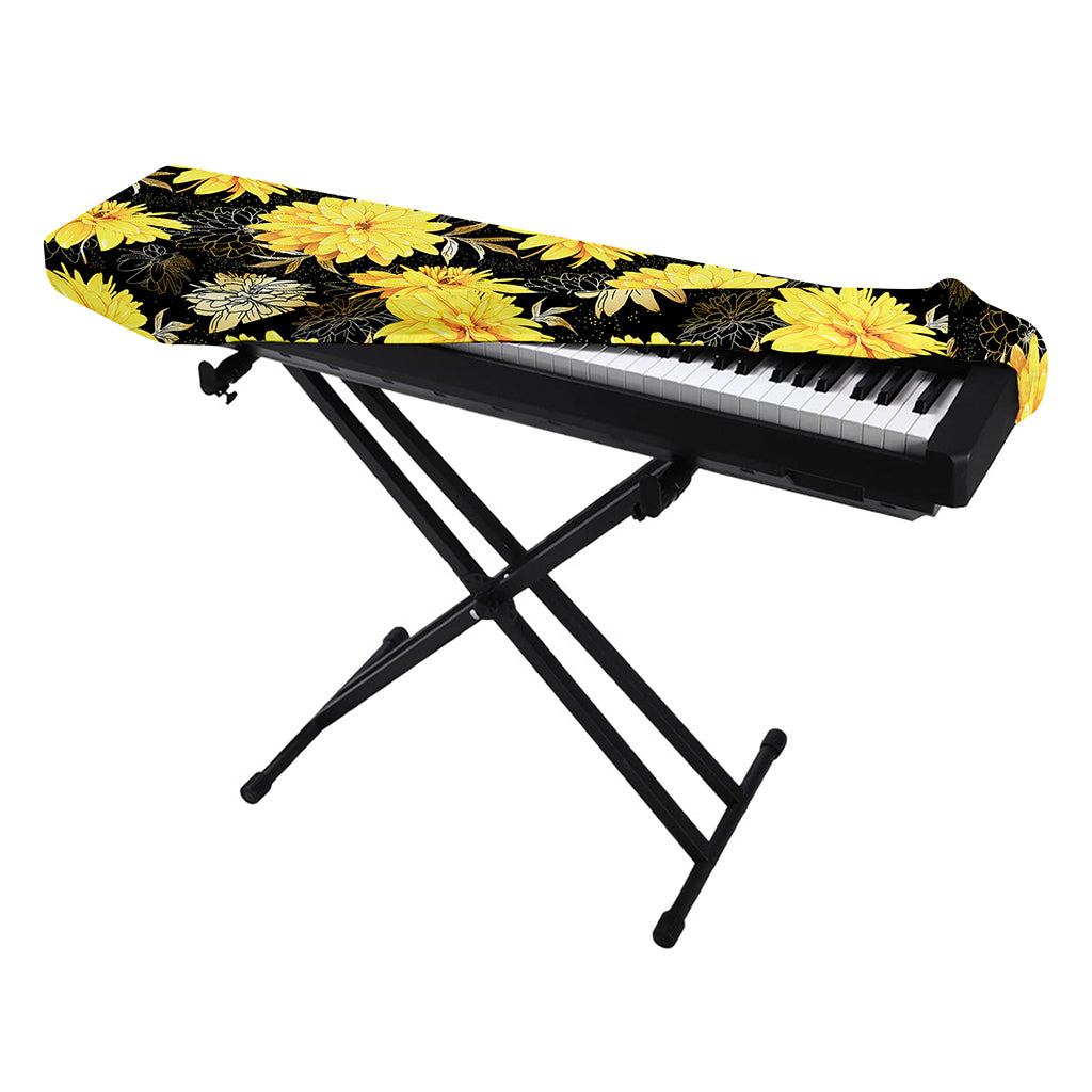 Gold And Yellow Floral Print Piano Keyboard Cover