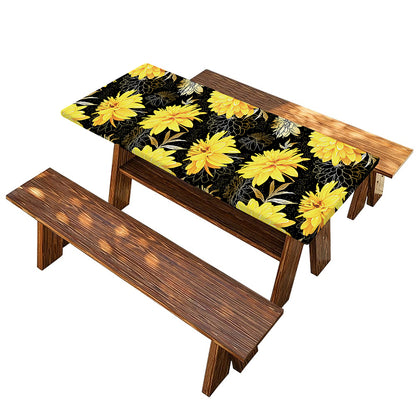 Gold And Yellow Floral Print Picnic Table Cover