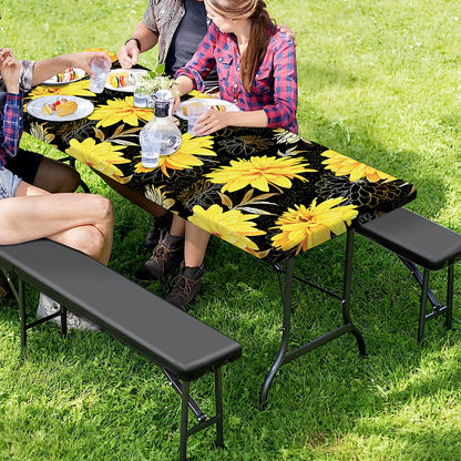 Gold And Yellow Floral Print Picnic Table Cover