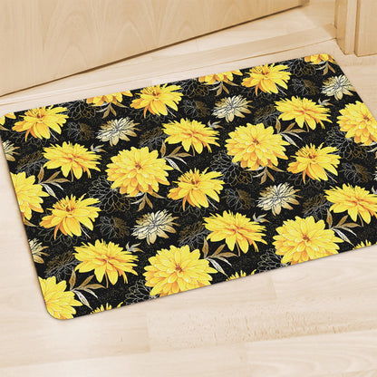 Gold And Yellow Floral Print Polyester Doormat