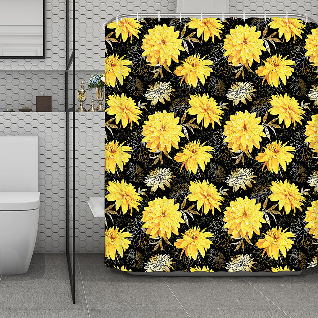 Gold And Yellow Floral Print Polyester Shower Curtain