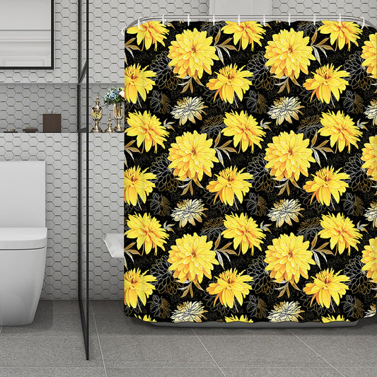 Gold And Yellow Floral Print Polyester Shower Curtain