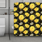 Gold And Yellow Floral Print Polyester Shower Curtain