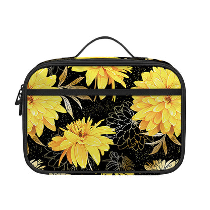Gold And Yellow Floral Print Portable Lunch Bag