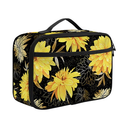 Gold And Yellow Floral Print Portable Lunch Bag