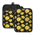 Gold And Yellow Floral Print Pot Holders With Pocket