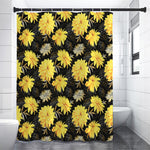 Gold And Yellow Floral Print Premium Shower Curtain