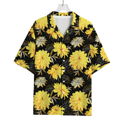 Gold And Yellow Floral Print Rayon Hawaiian Shirt