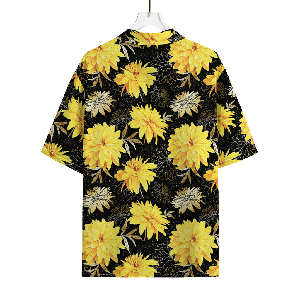 Gold And Yellow Floral Print Rayon Hawaiian Shirt