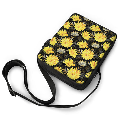 Gold And Yellow Floral Print Rectangular Crossbody Bag