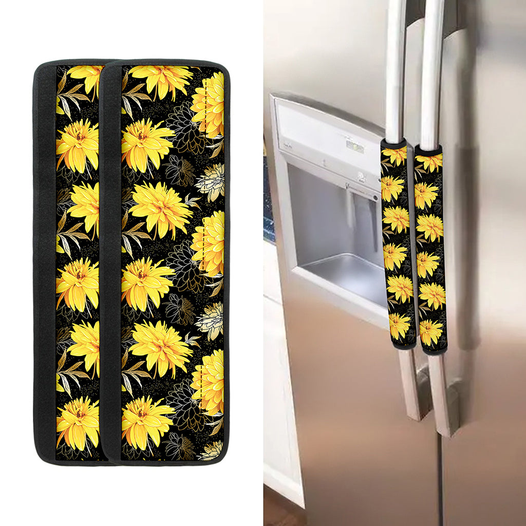 Gold And Yellow Floral Print Refrigerator Handle Covers