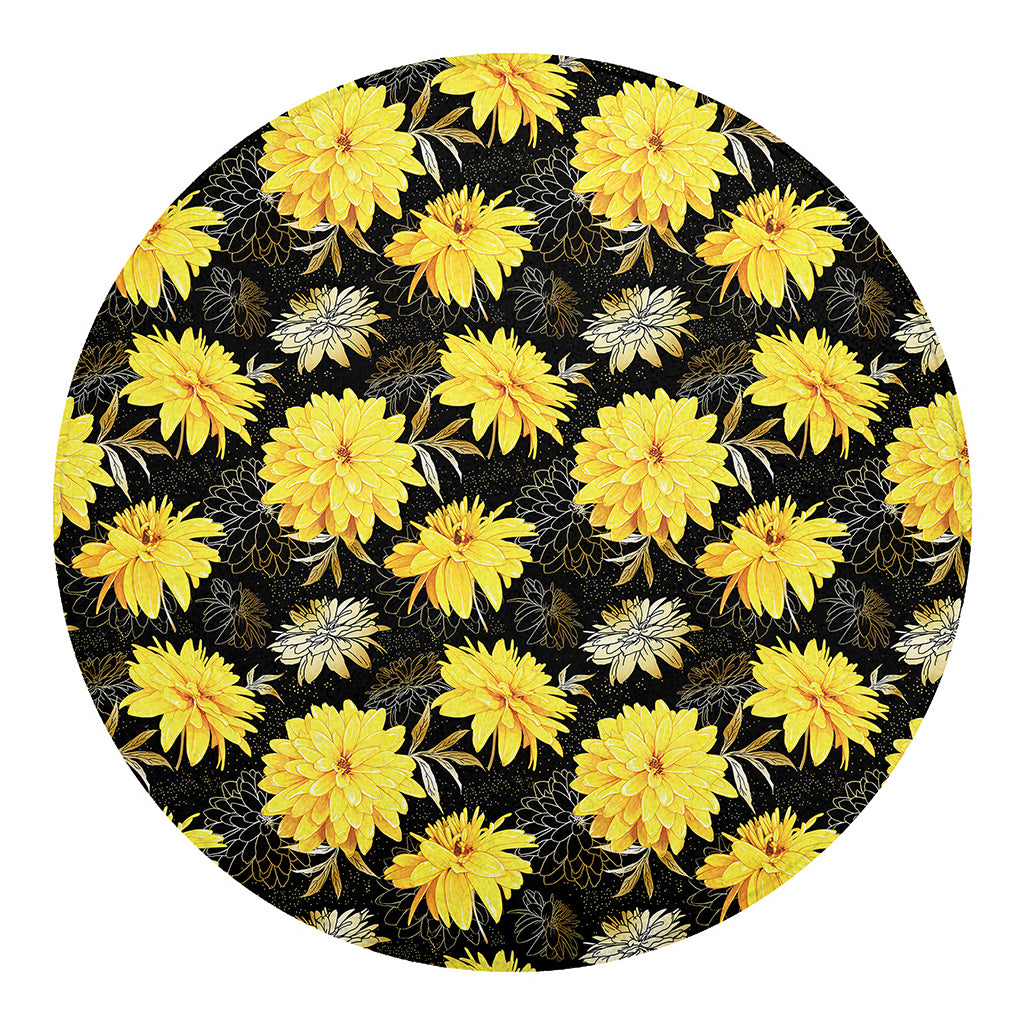 Gold And Yellow Floral Print Round Blanket