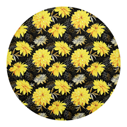 Gold And Yellow Floral Print Round Blanket