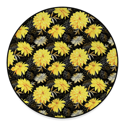 Gold And Yellow Floral Print Round Floor Mat
