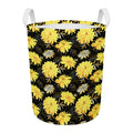 Gold And Yellow Floral Print Round Laundry Basket