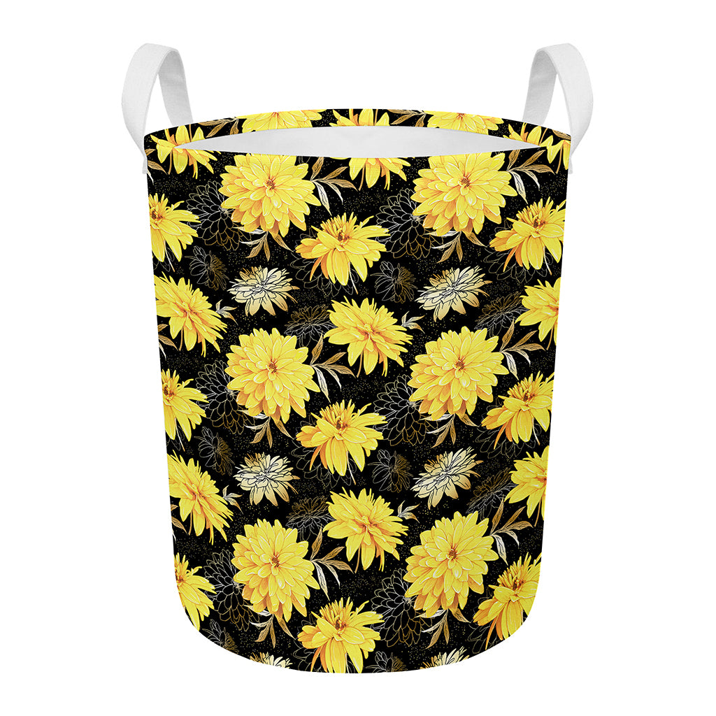 Gold And Yellow Floral Print Round Laundry Basket