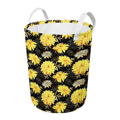 Gold And Yellow Floral Print Round Laundry Basket