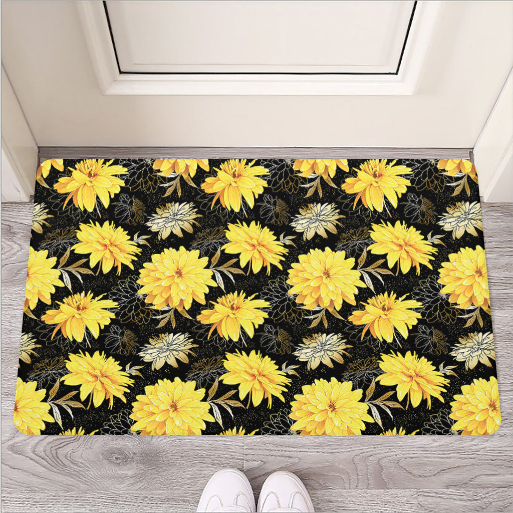 Gold And Yellow Floral Print Rubber Doormat