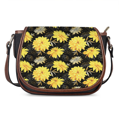 Gold And Yellow Floral Print Saddle Bag