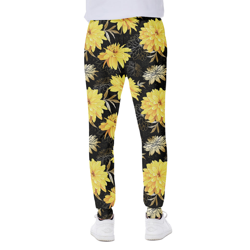 Gold And Yellow Floral Print Scuba Joggers