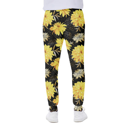 Gold And Yellow Floral Print Scuba Joggers