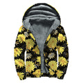 Gold And Yellow Floral Print Sherpa Lined Zip Up Hoodie