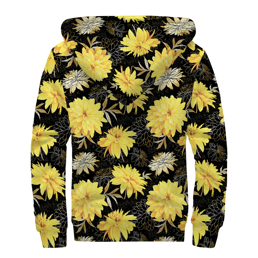 Gold And Yellow Floral Print Sherpa Lined Zip Up Hoodie