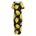 Gold And Yellow Floral Print Short Sleeve Long Nightdress