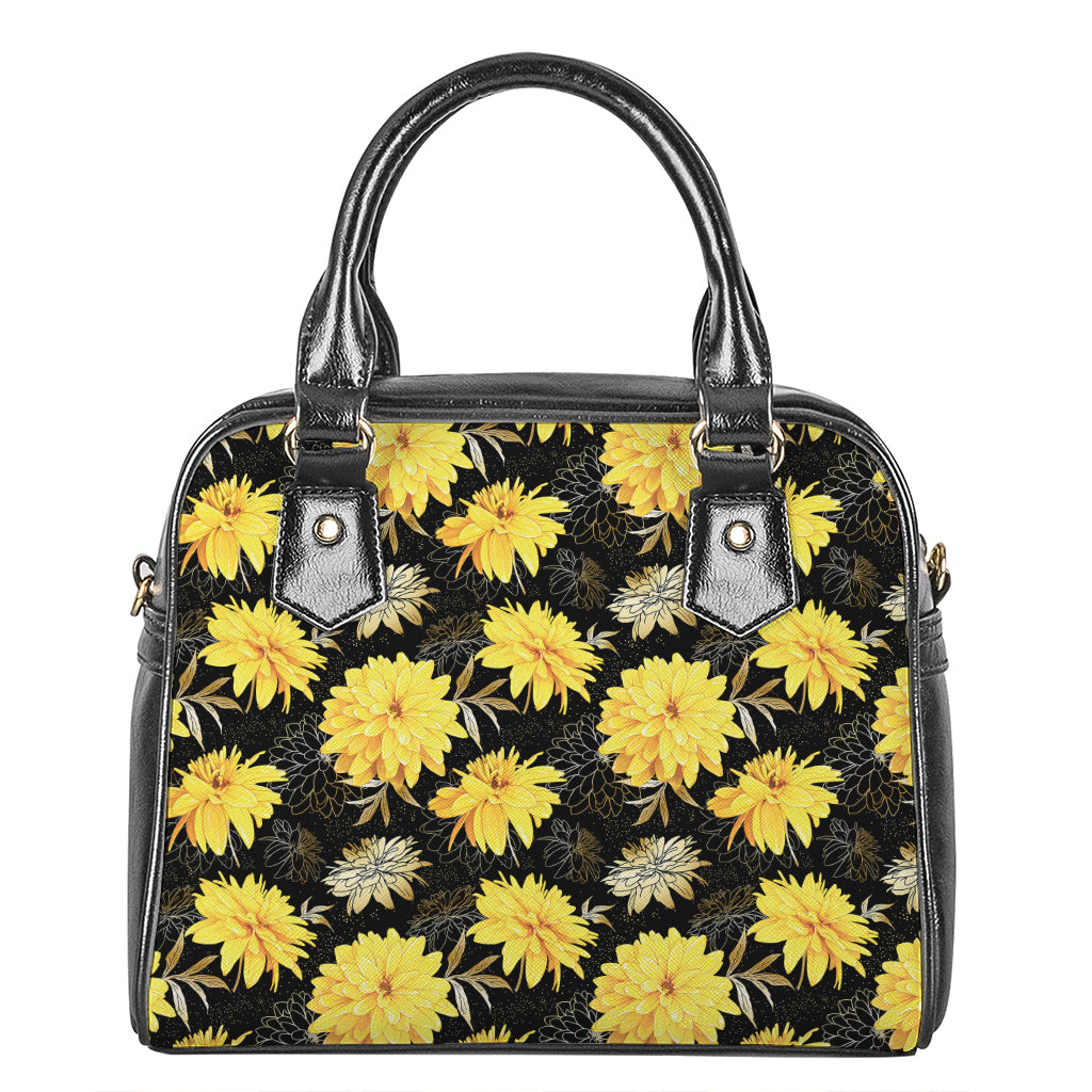 Gold And Yellow Floral Print Shoulder Handbag