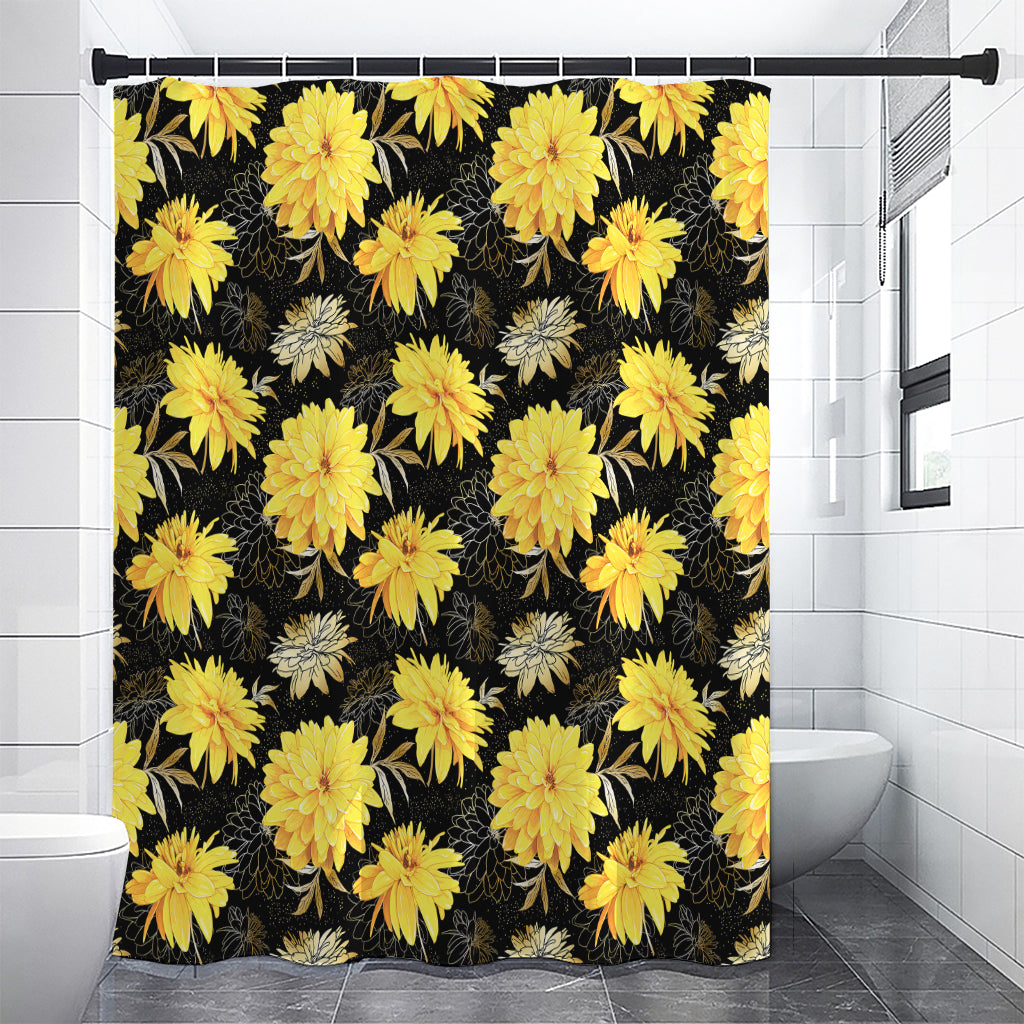 Gold And Yellow Floral Print Shower Curtain