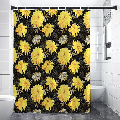Gold And Yellow Floral Print Shower Curtain