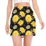 Gold And Yellow Floral Print Side Slit Mini Skirt