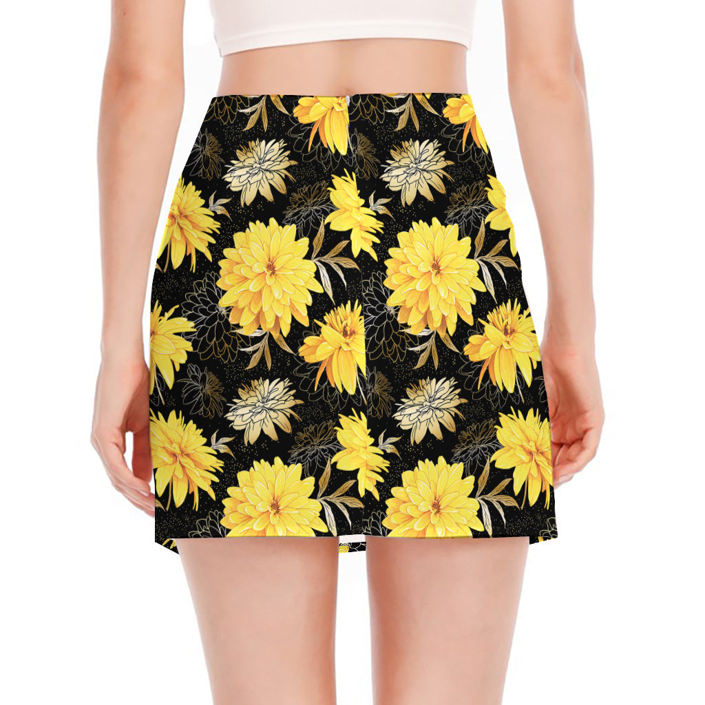 Gold And Yellow Floral Print Side Slit Mini Skirt