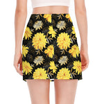 Gold And Yellow Floral Print Side Slit Mini Skirt
