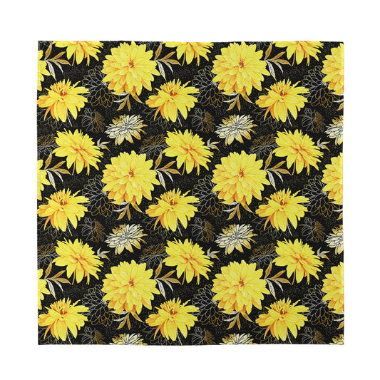 Gold And Yellow Floral Print Silk Bandana