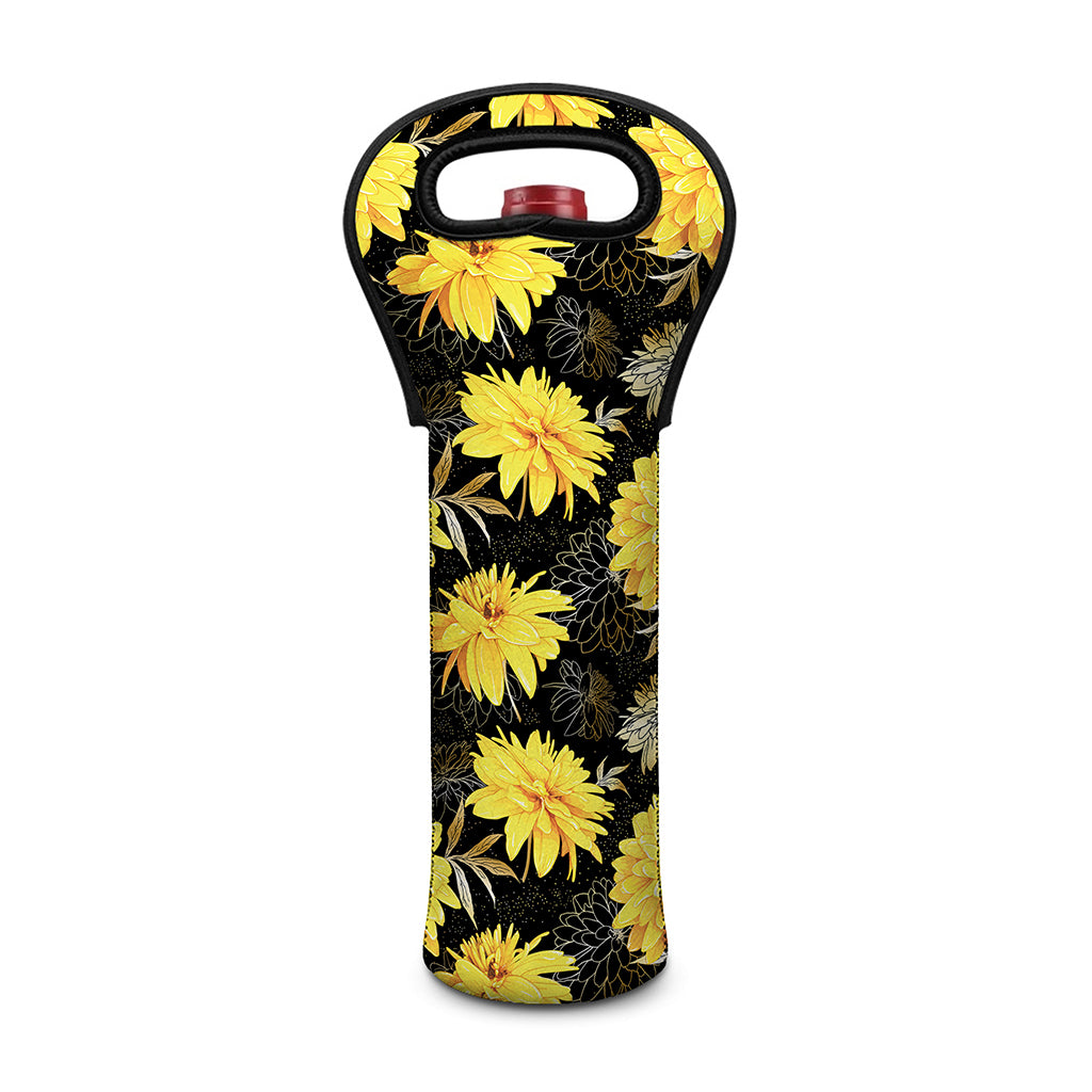Gold And Yellow Floral Print Single Neoprene Wine Tote
