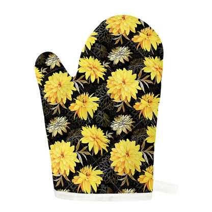 Gold And Yellow Floral Print Single Oven Mitt