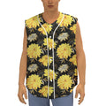 Gold And Yellow Floral Print Sleeveless Baseball Jersey