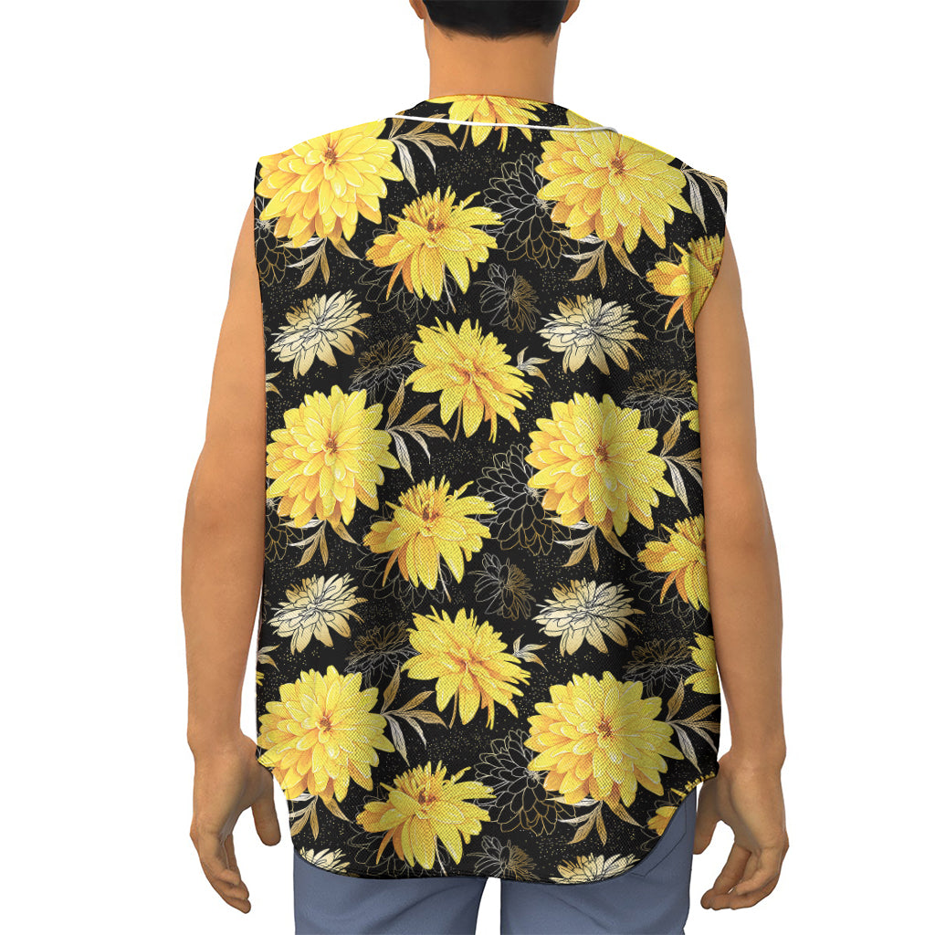 Gold And Yellow Floral Print Sleeveless Baseball Jersey