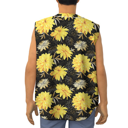 Gold And Yellow Floral Print Sleeveless Baseball Jersey