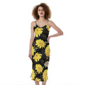 Gold And Yellow Floral Print Slim Fit Midi Cami Dress